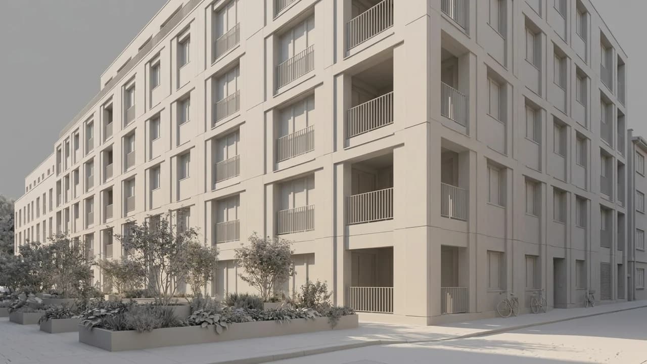 Volume study: A brick apartment facade with recessed balconies