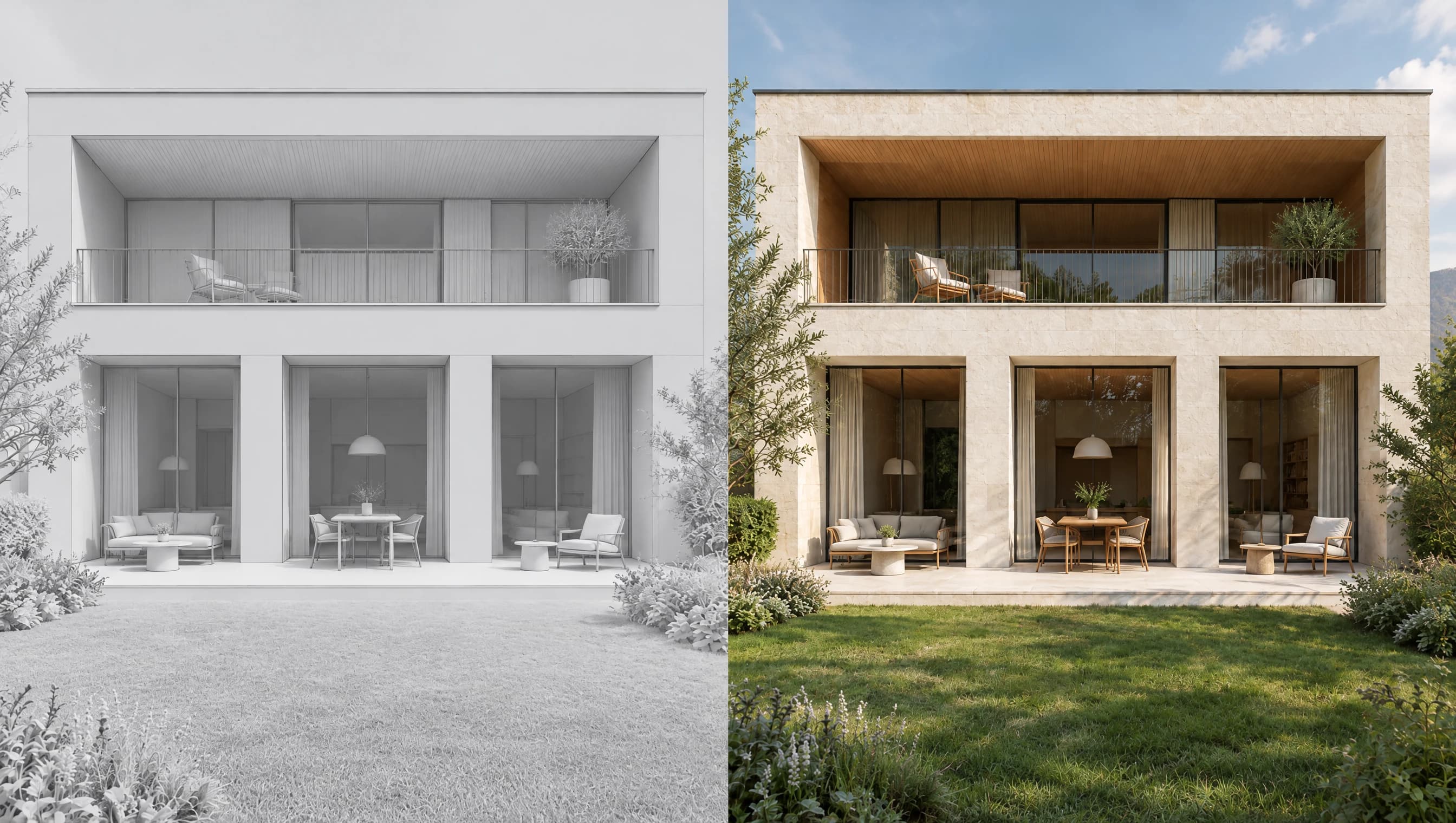 Limestone and timber facade material concept